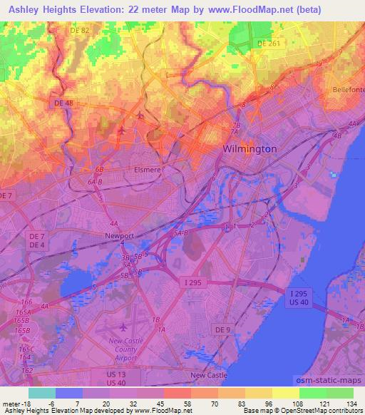 Ashley Heights,US Elevation Map