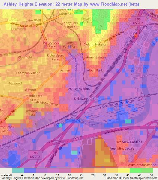 Ashley Heights,US Elevation Map