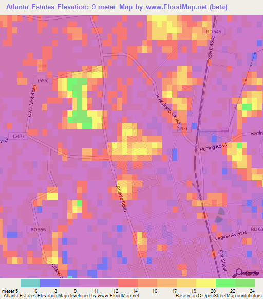 Atlanta Estates,US Elevation Map