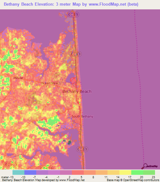 Bethany Beach,US Elevation Map