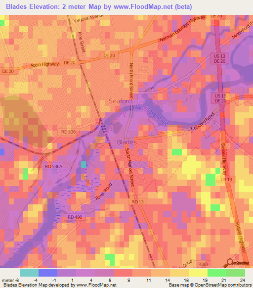 Blades,US Elevation Map