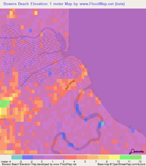 Bowers Beach,US Elevation Map