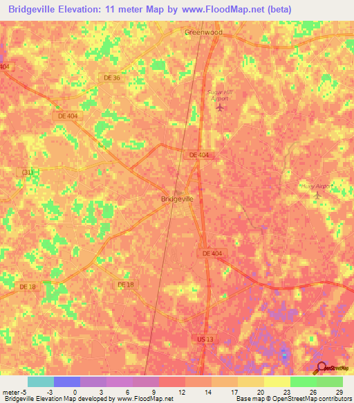 Bridgeville,US Elevation Map