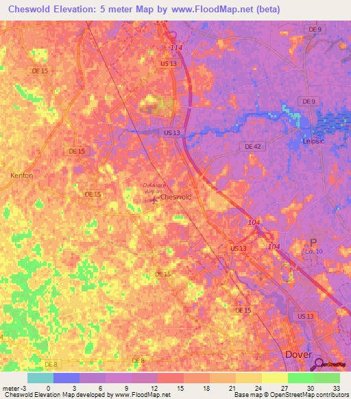 Cheswold,US Elevation Map