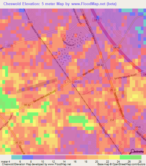 Cheswold,US Elevation Map