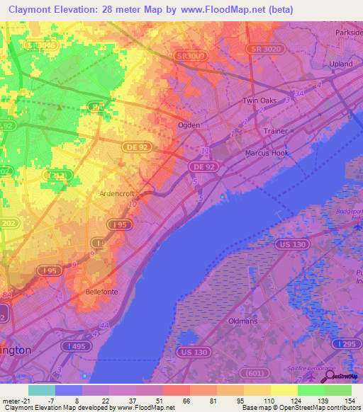 Claymont,US Elevation Map