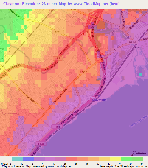 Claymont,US Elevation Map