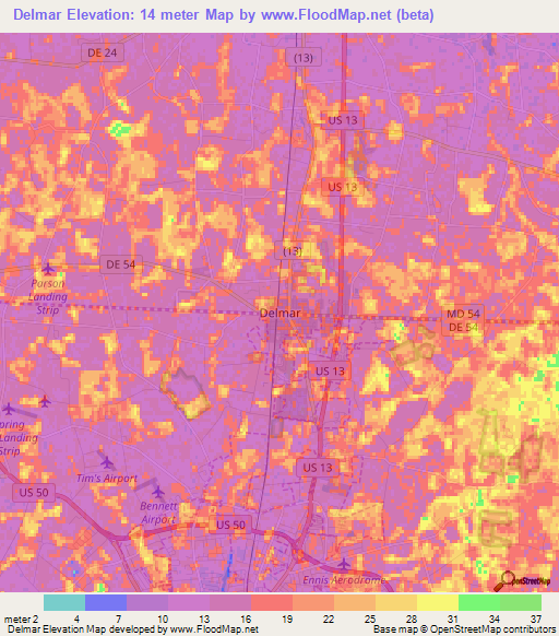 Delmar,US Elevation Map