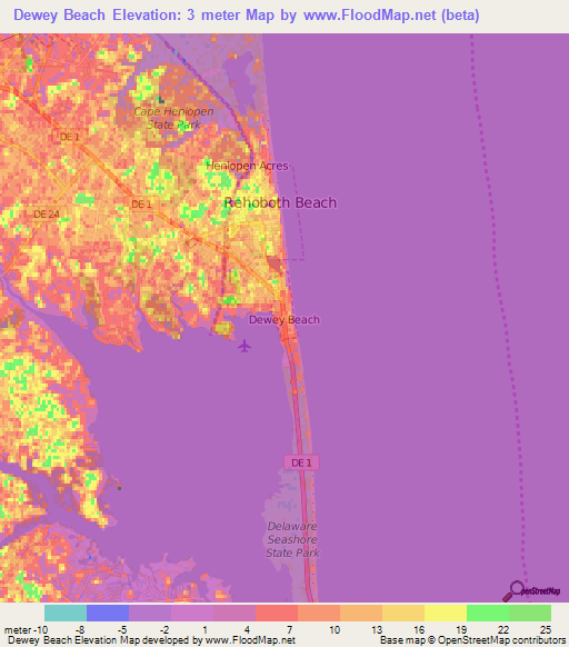 Dewey Beach,US Elevation Map