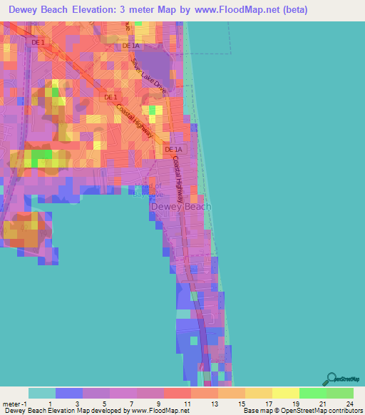 Dewey Beach,US Elevation Map