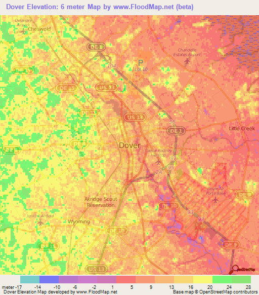 Dover,US Elevation Map