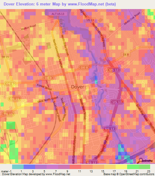 Dover,US Elevation Map