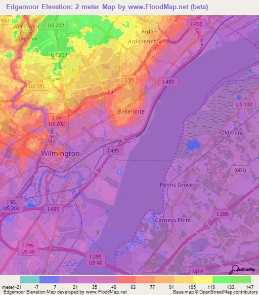 Edgemoor,US Elevation Map