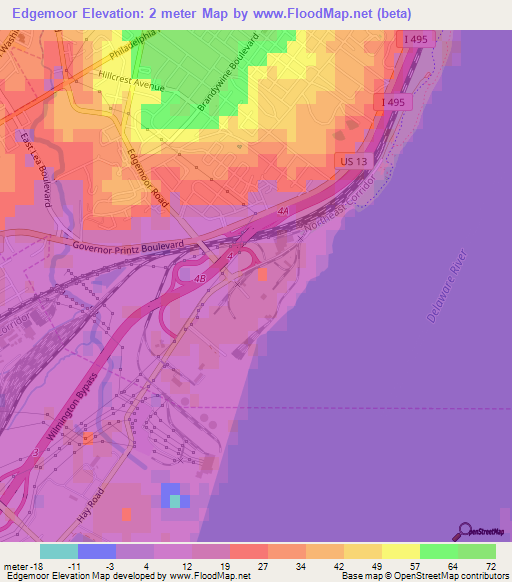 Edgemoor,US Elevation Map