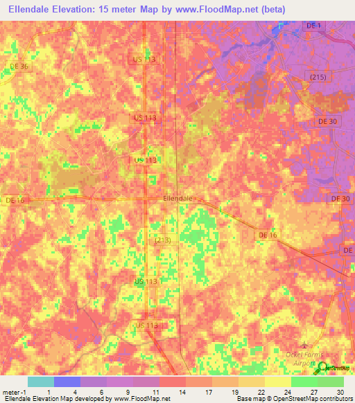 Ellendale,US Elevation Map