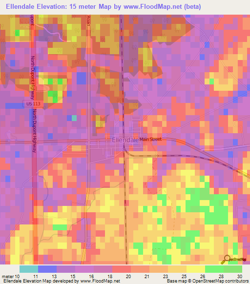 Ellendale,US Elevation Map