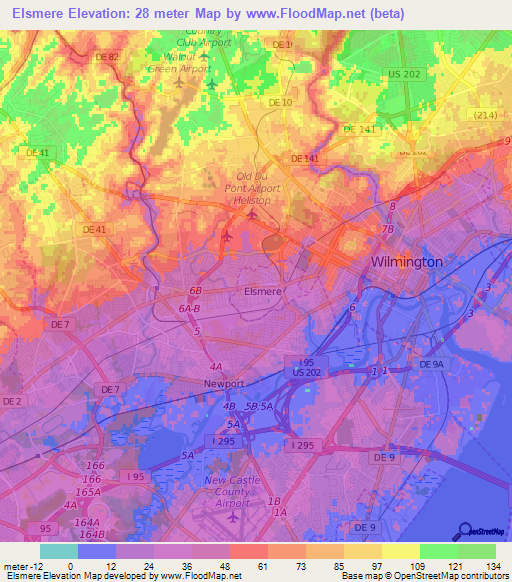 Elsmere,US Elevation Map