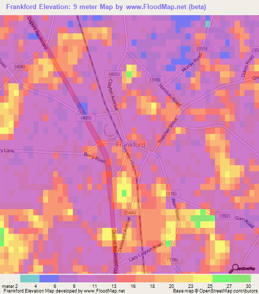 Frankford,US Elevation Map