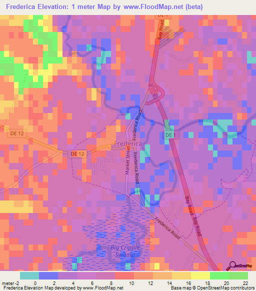 Frederica,US Elevation Map