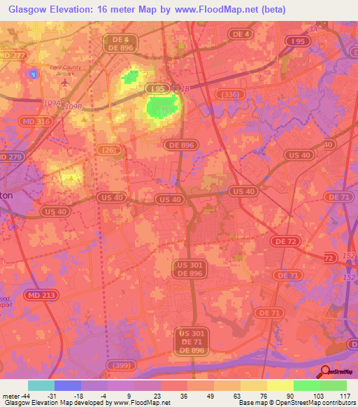 Glasgow,US Elevation Map