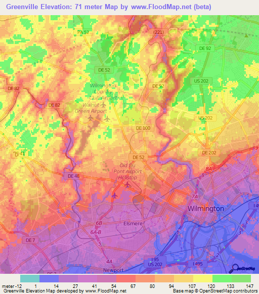 Greenville,US Elevation Map