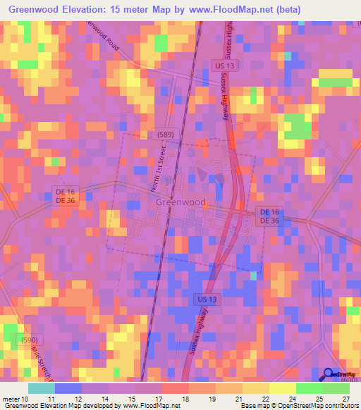 Greenwood,US Elevation Map