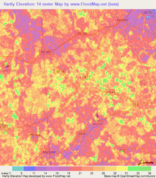 Hartly,US Elevation Map