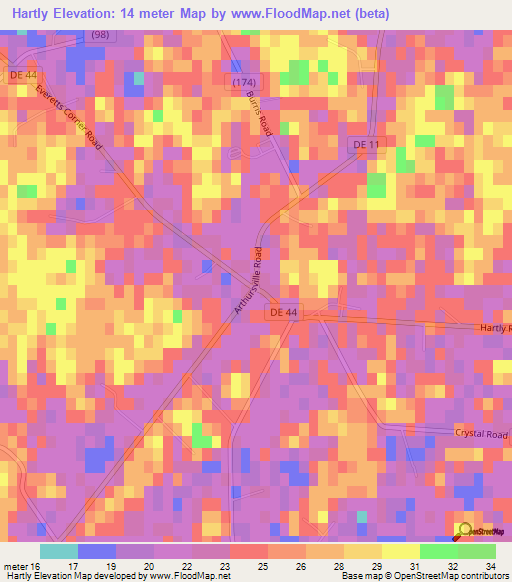 Hartly,US Elevation Map