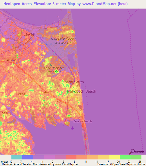 Henlopen Acres,US Elevation Map