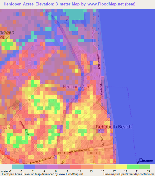 Henlopen Acres,US Elevation Map