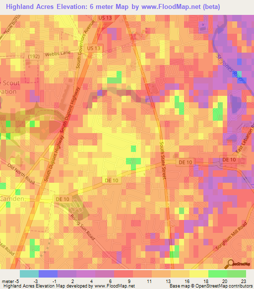 Highland Acres,US Elevation Map