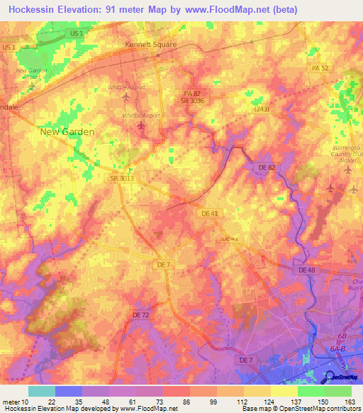 Hockessin,US Elevation Map