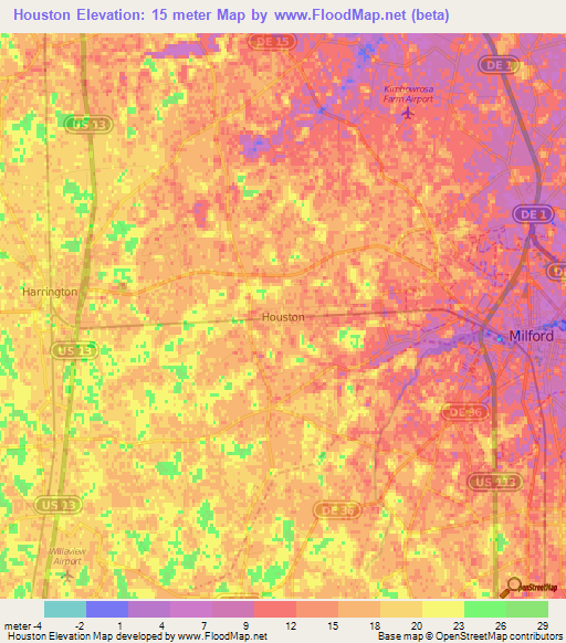 Houston,US Elevation Map