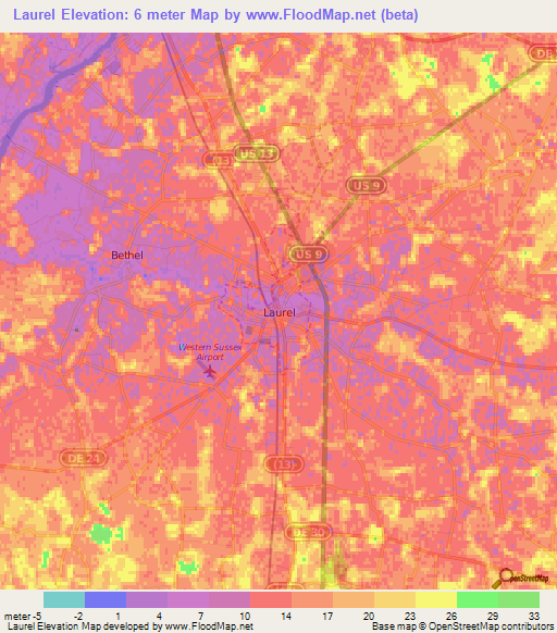 Laurel,US Elevation Map