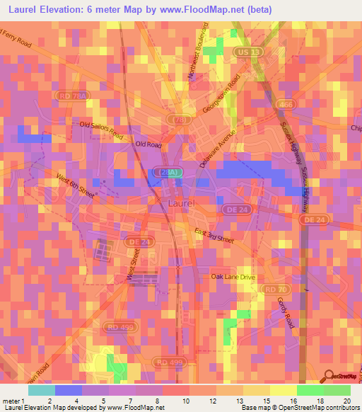 Laurel,US Elevation Map