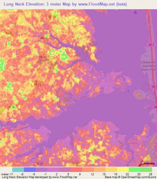 Long Neck,US Elevation Map