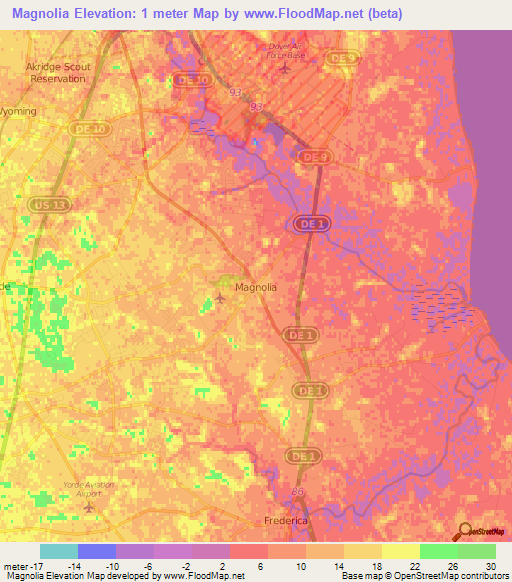 Magnolia,US Elevation Map