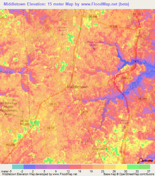 Middletown,US Elevation Map