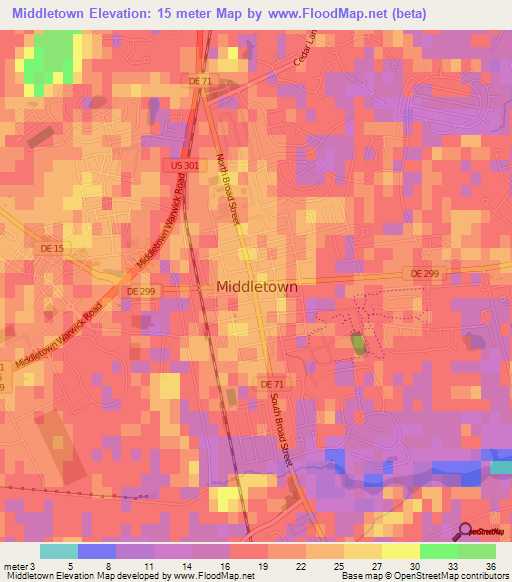 Middletown,US Elevation Map