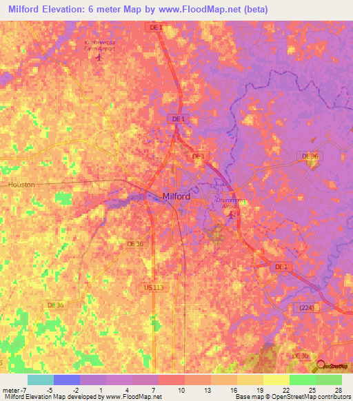 Milford,US Elevation Map