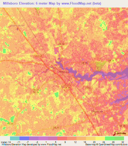 Millsboro,US Elevation Map