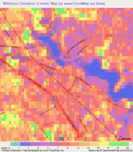 Millsboro,US Elevation Map