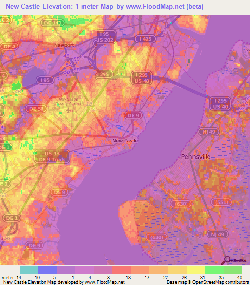 New Castle,US Elevation Map