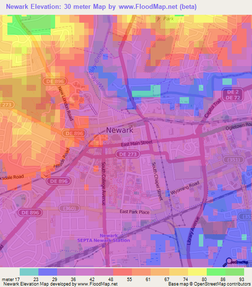 Newark,US Elevation Map