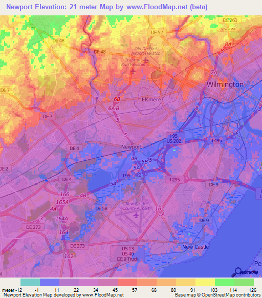 Newport,US Elevation Map