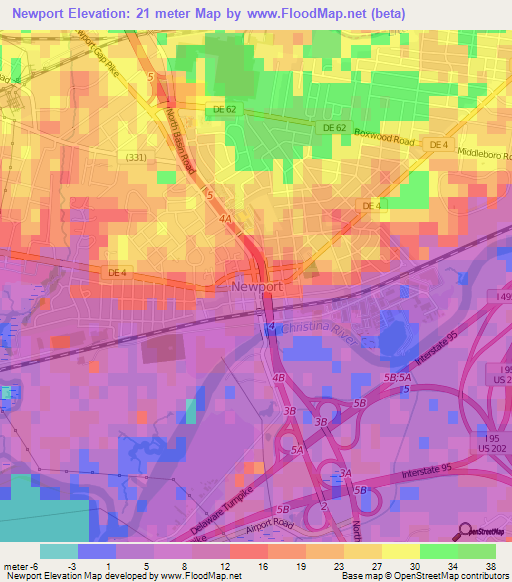 Newport,US Elevation Map