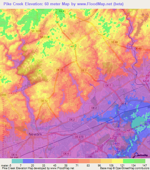 Pike Creek,US Elevation Map