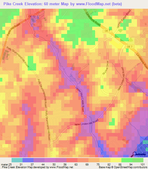 Pike Creek,US Elevation Map