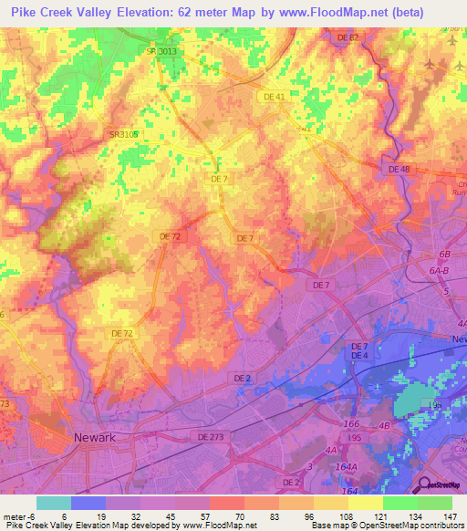 Pike Creek Valley,US Elevation Map