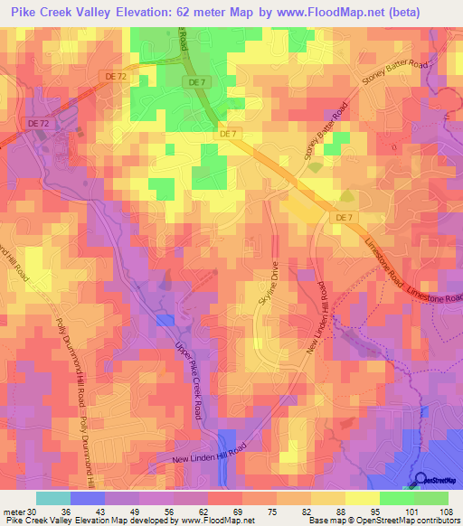 Pike Creek Valley,US Elevation Map